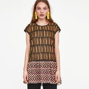 Zara Art Deco Mix Print Ruffle Top Size Small